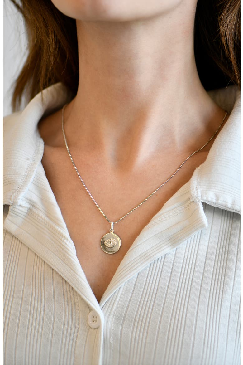 Lash Evil Eye Disk Pendant Necklace, Alternate, color, SILVER