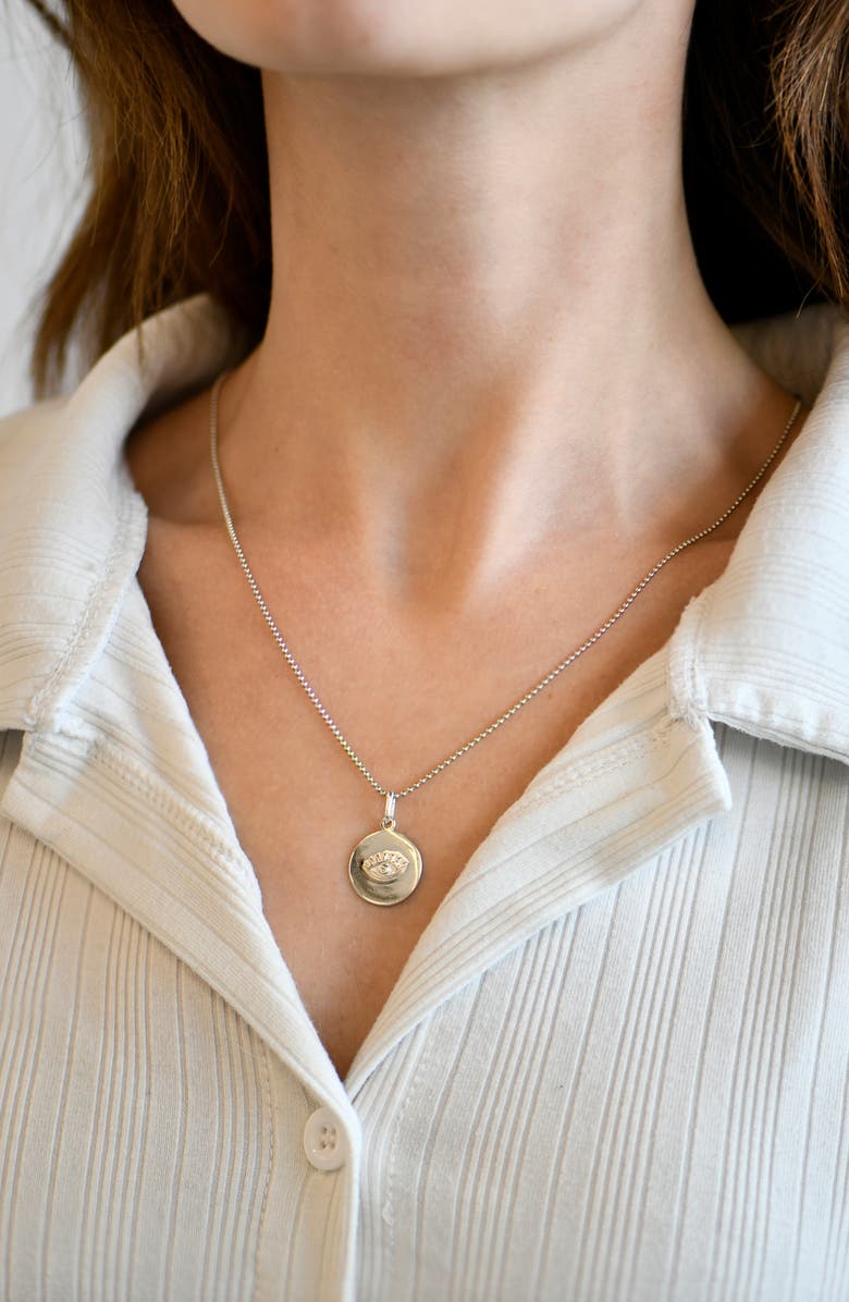 Anzie x Mel Soldera Sapphire Evil Eye Pendant Necklace, Alternate, color, Silver