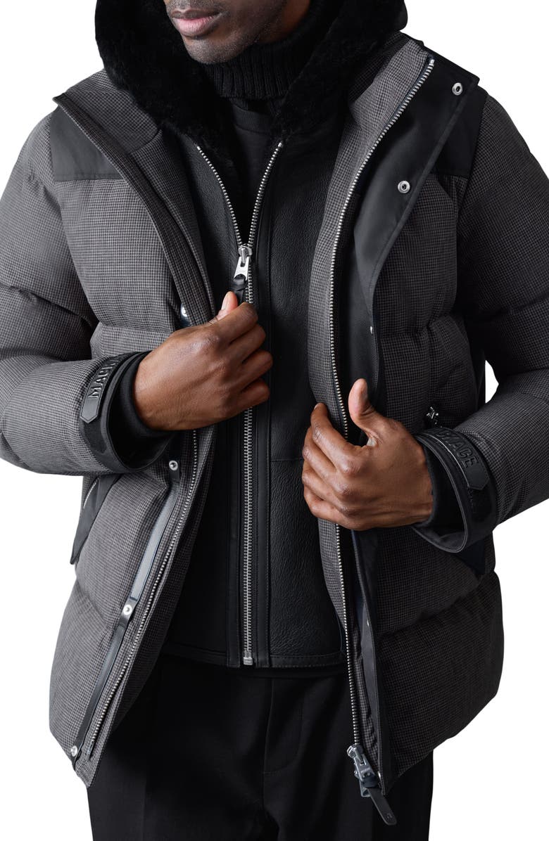 Mackage Riley Down Jacket with Genuine Shearling Hooded Bib, Alternate, color, Carbon Multi-Black