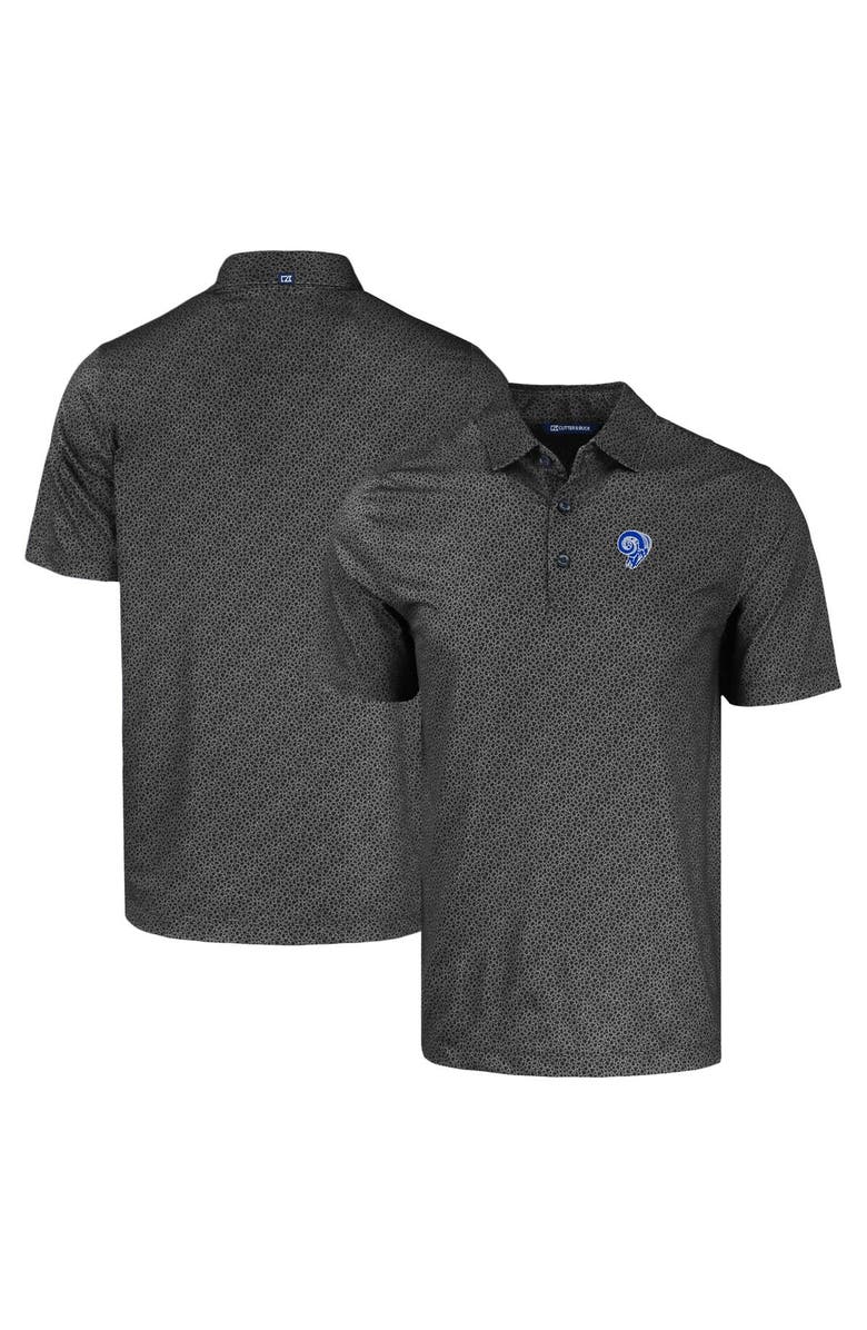 Cutter & Buck Men's Cutter & Buck  Black Los Angeles Rams Throwback Pike Eco Pebble Print Stretch Recycled Polo, Alternate, color, 