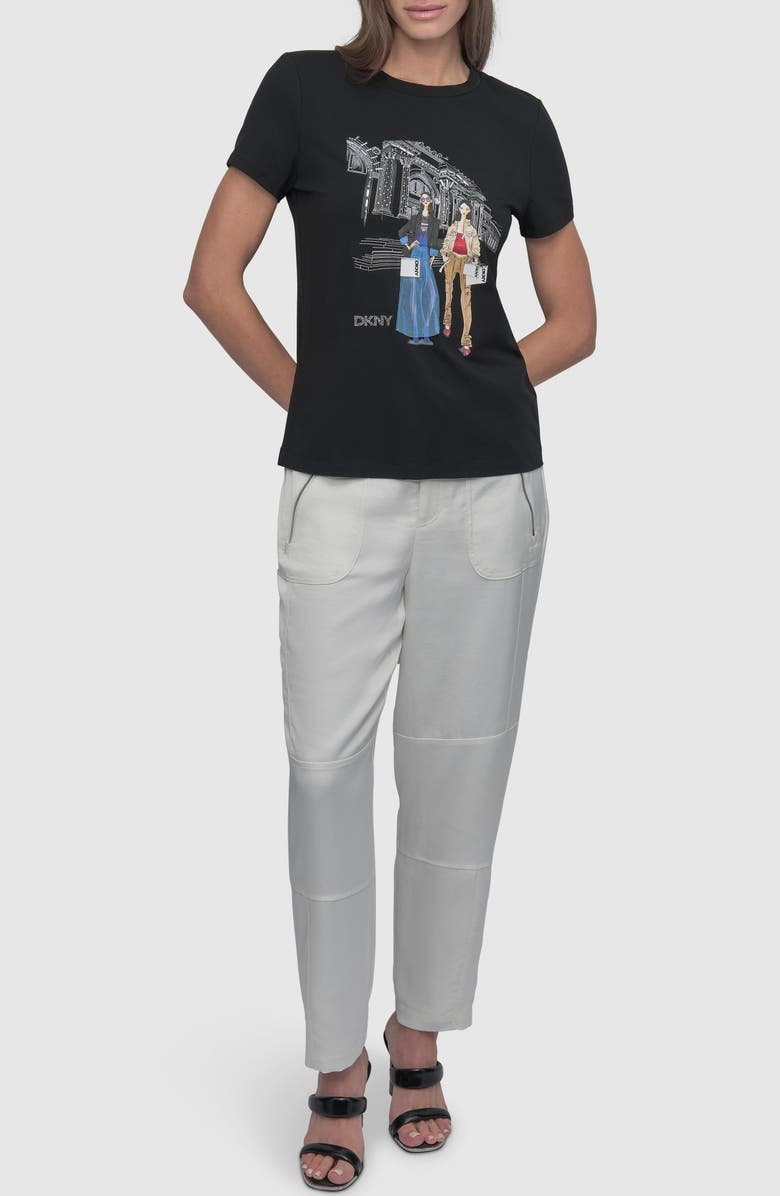 DKNY Met Stairs Coversational Graphic T-Shirt, Alternate, color, Black
