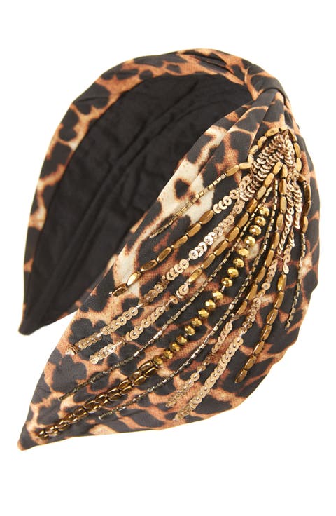 Beaded Leopard Print Headband