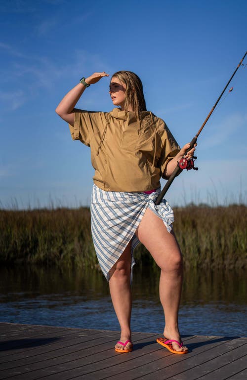 Ansea The Gauze Sarong In Blue Stripe