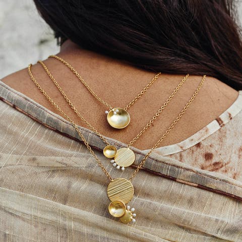 Afefe Layered Necklace In 22k Gold-plated Finish With Freshwater Pearls (set Of 3)