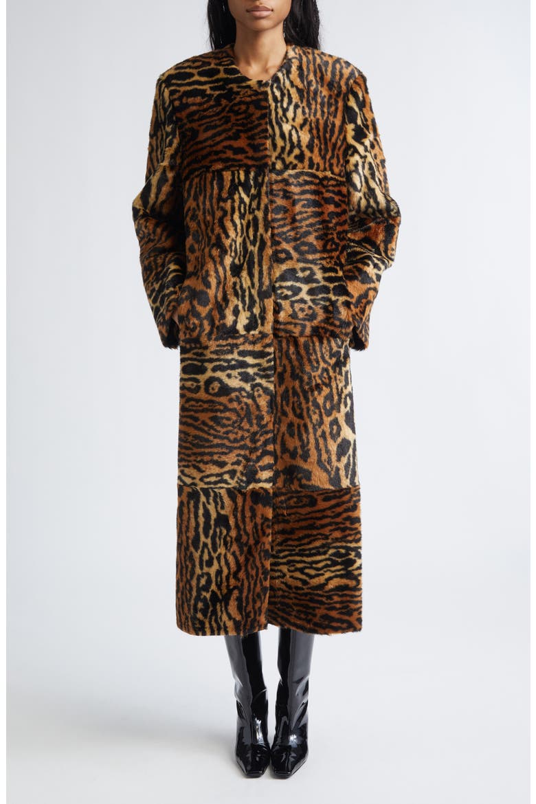 Hilma Faux Fur Long Coat, Main, color, NATURAL LEOPARD