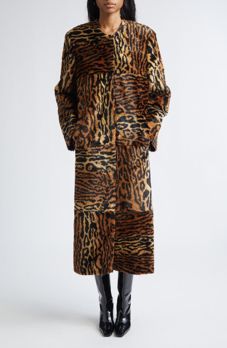 Stand Studio Hilma Faux Fur Long Coat, Main, color, Natural Leopard