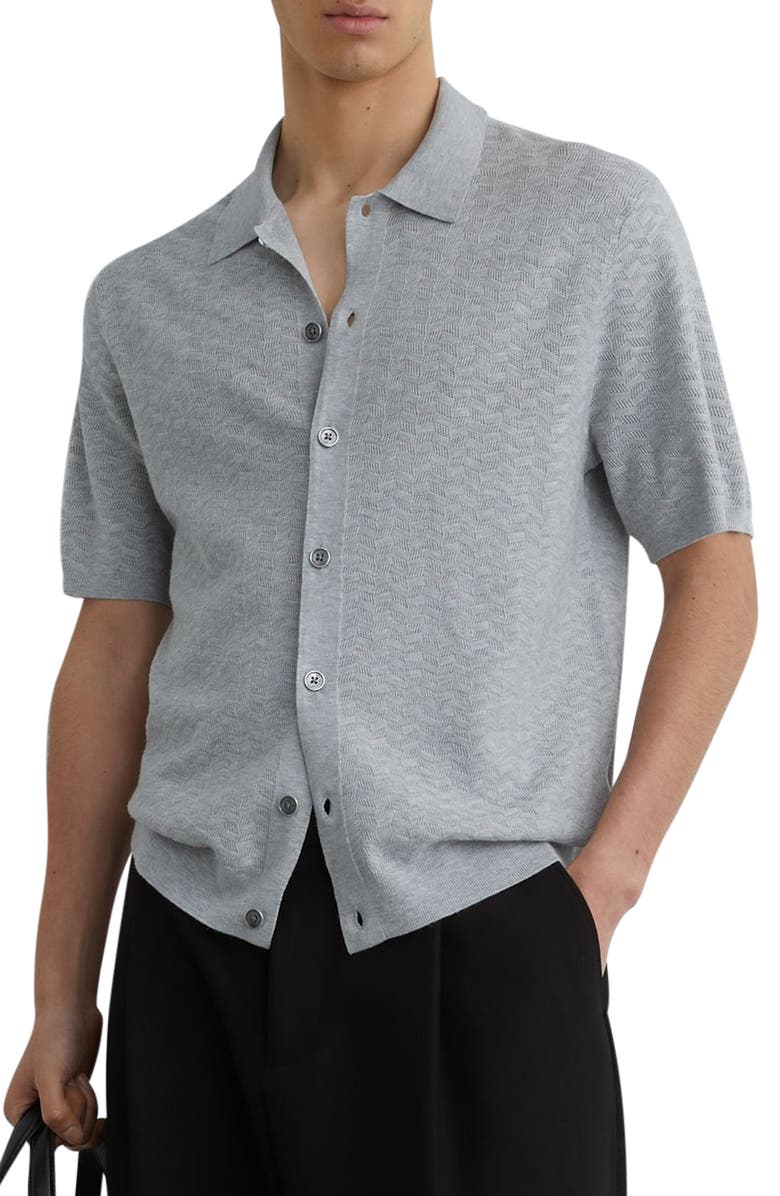 Reiss Phoenix Chevron Knit Wool Full Button Cardigan, Main, color, Soft Grey