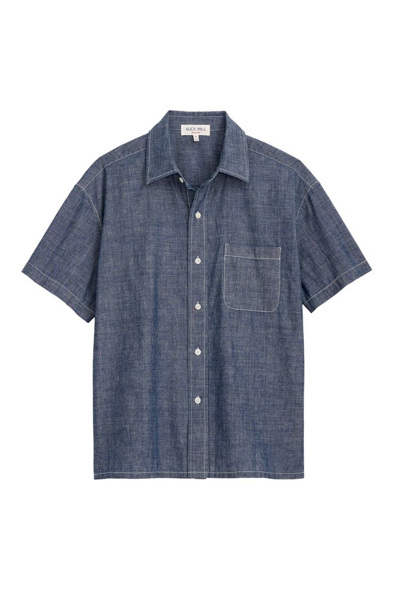 Franklin Short Sleeve Cotton Chambray Button-Up Shirt, Alternate, color, MEDIUM WASH