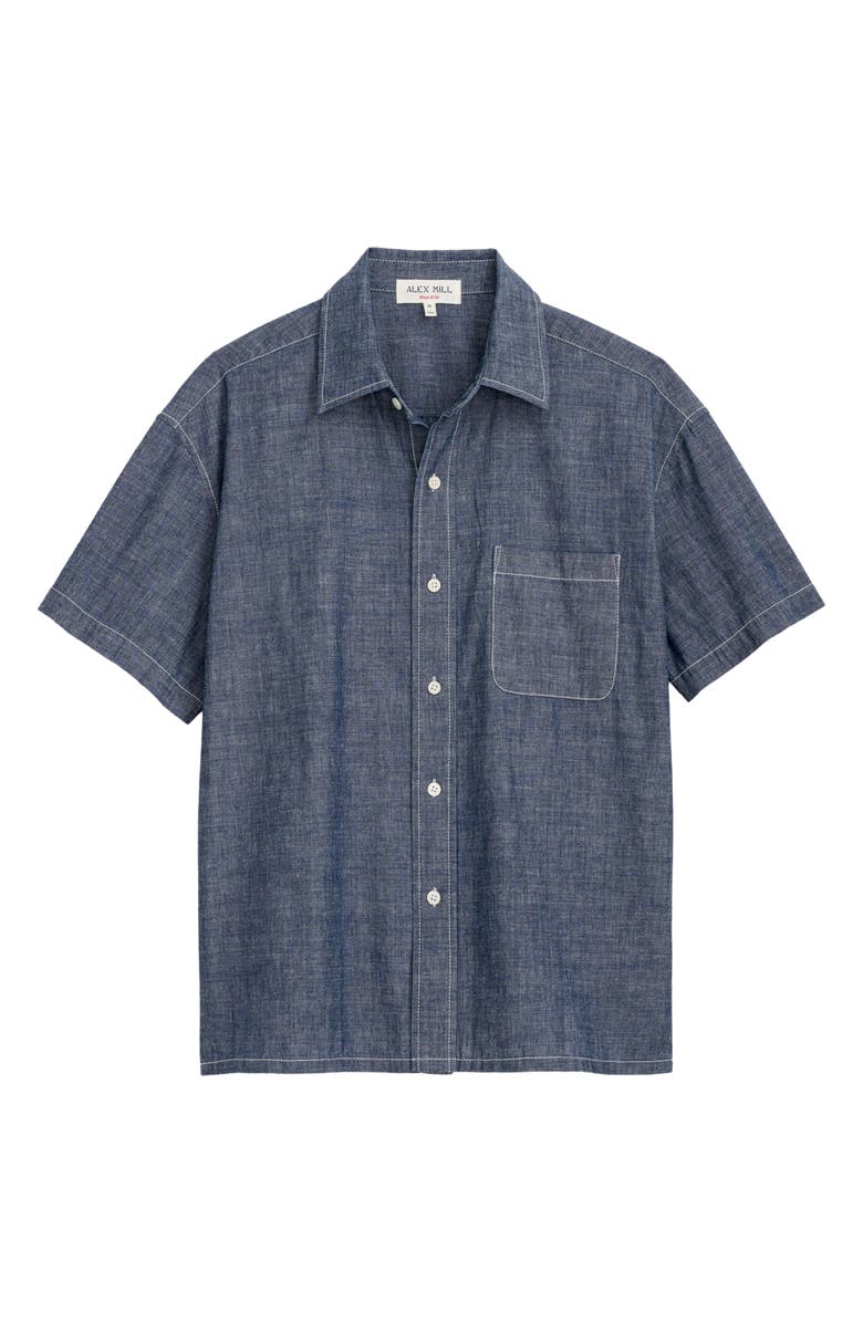 Alex Mill Franklin Short Sleeve Cotton Chambray Button-Up Shirt, Alternate, color, Medium Wash