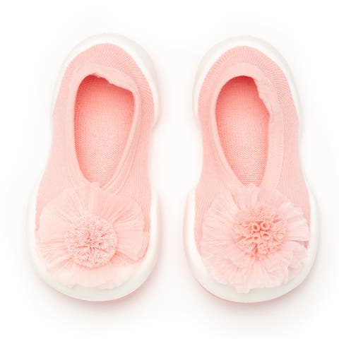 Toddler Sock Shoes Flat - Pompom Flower Pink