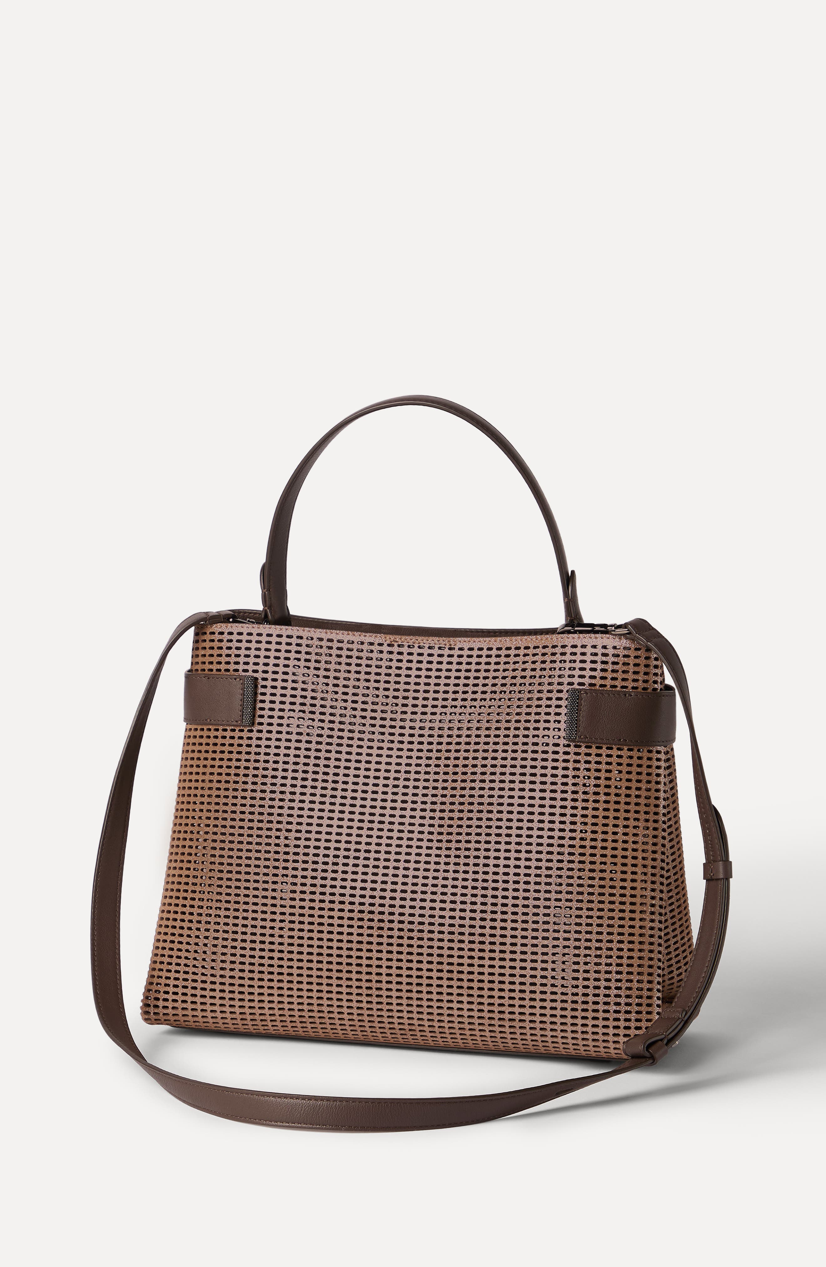 Brunello Cucinelli Leather Essence top-handle bag, Alternate, color, Brown