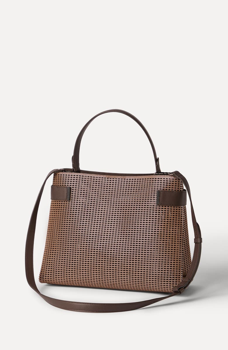 Brunello Cucinelli Leather Essence top-handle bag, Alternate, color, Brown