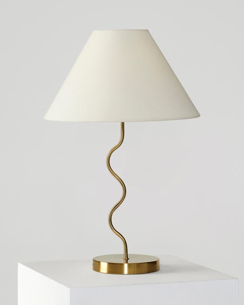 Brightech Squiggle 22' Led Table Lamp With Twisting Base And Ivory Empire Shade In Antique Brass