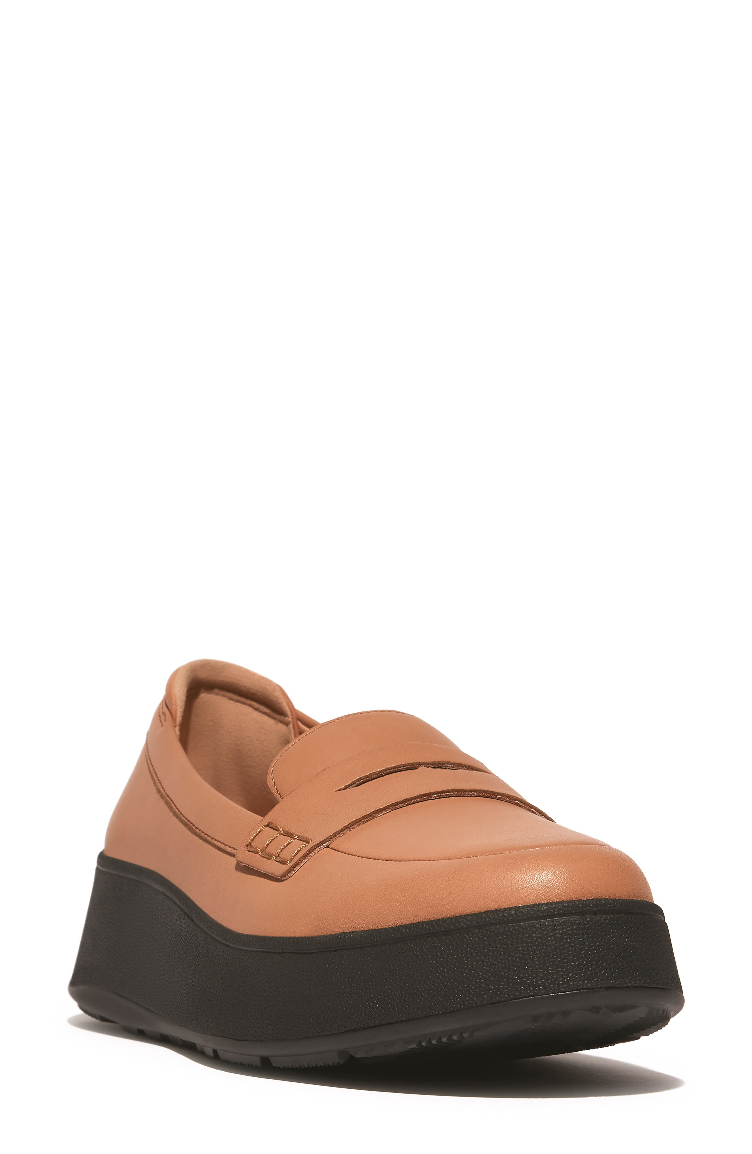 F-Mode Leather Flatform Penny Loafer, Main, color, LATTE TAN