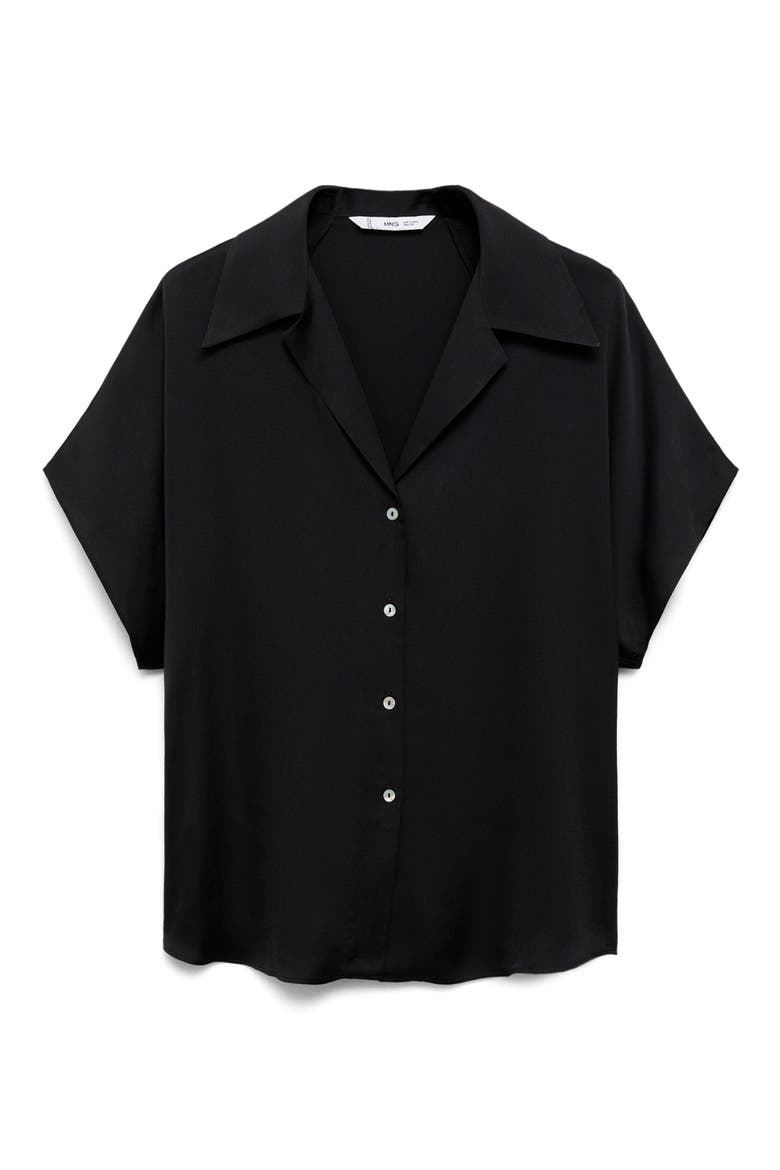 Short Sleeve Satin Button-Up Shirt, Alternate, color, BLACK