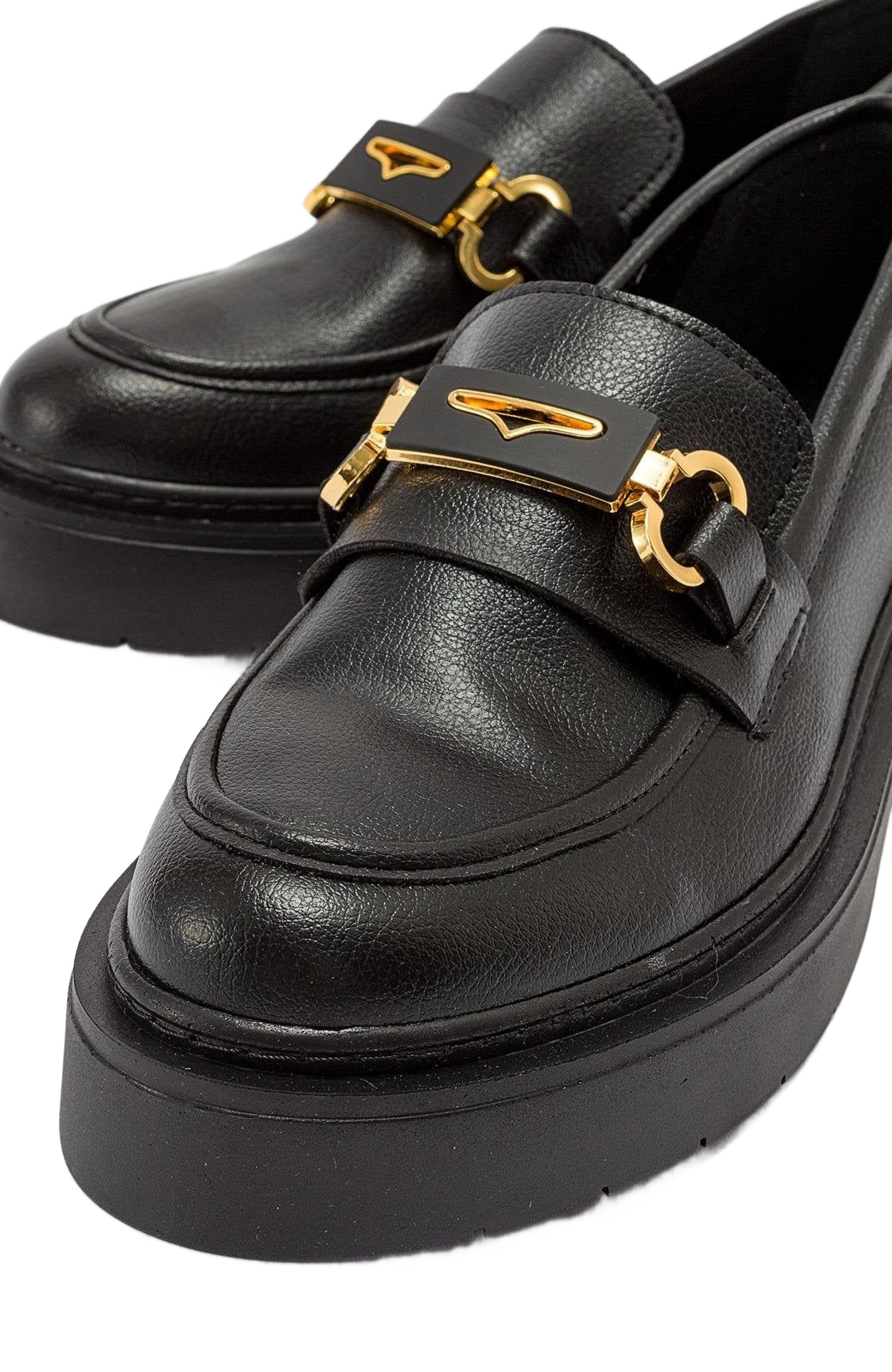 Forever & Always Shoes Simone Bit Platform Loafer, Alternate, color, Black Faux Leather