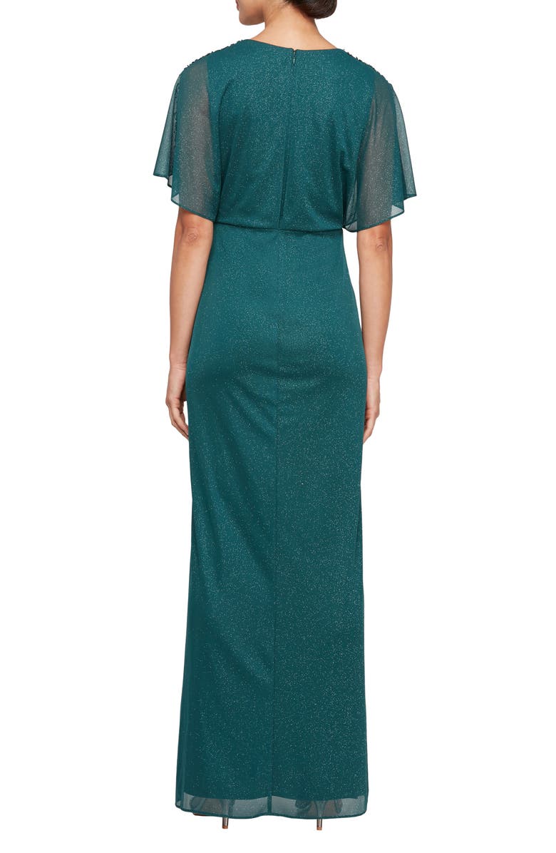 SL FASHIONS Glitter Flutter Sleeve Mesh Gown, Alternate, color, 