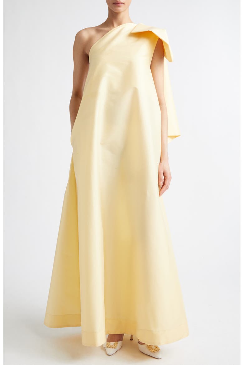 Winnette Bow Detail One-Shoulder Satin Dress, Main, color, SOFT YELLOW