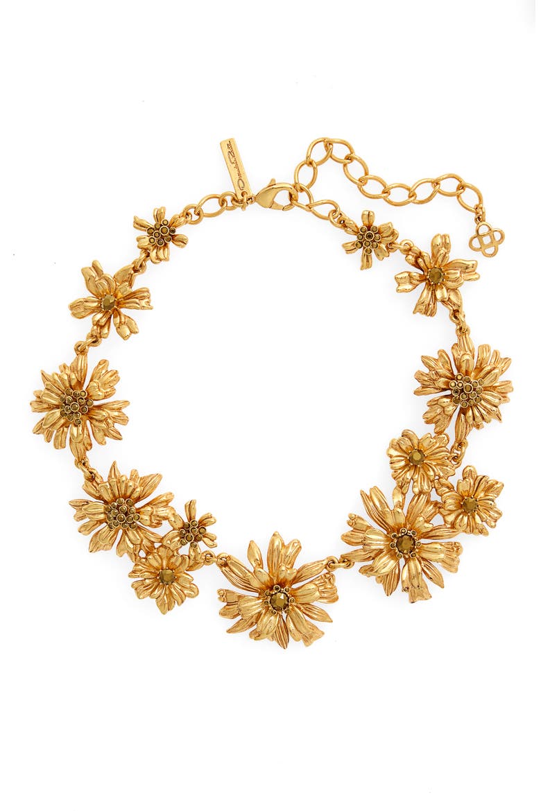 Crystal Flower Collar Necklace, Main, color, GOLD