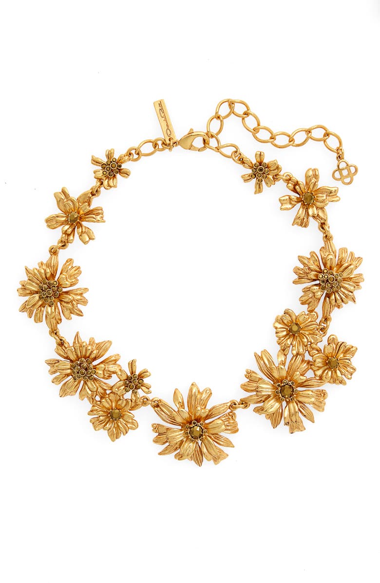 Oscar de la Renta Crystal Flower Collar Necklace, Main, color, 