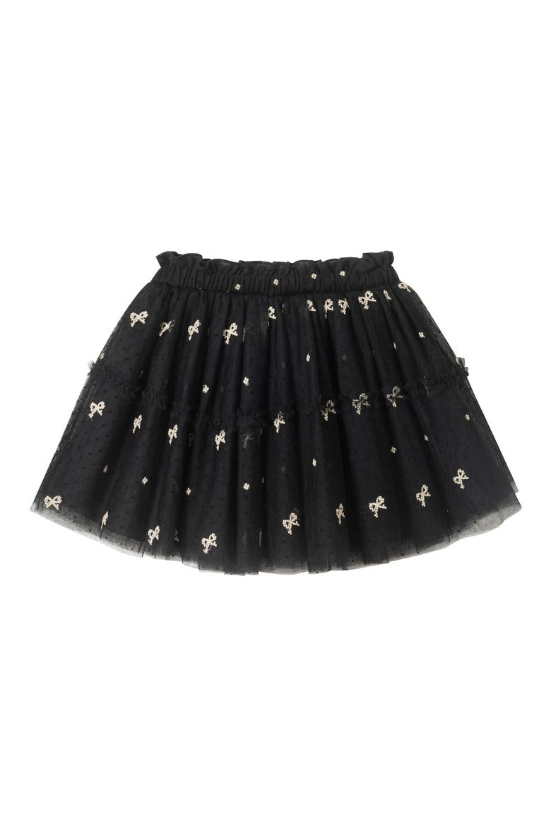 Kids' Glitter Bow & Flocked Dot Tiered Tulle Skirt, Alternate, color, BLACK