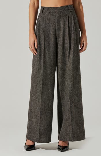 Astr The Label Milani Herringbone High Waist Wide Leg Pants In Brown