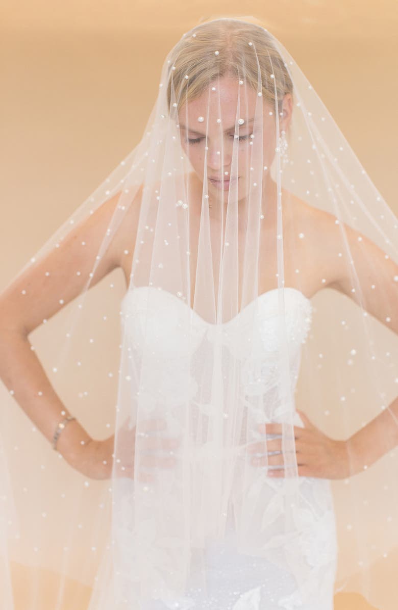 Brides & Hairpins Baylin Imitation Pearl Floor Length Chapel Veil, Alternate, color, Ivory