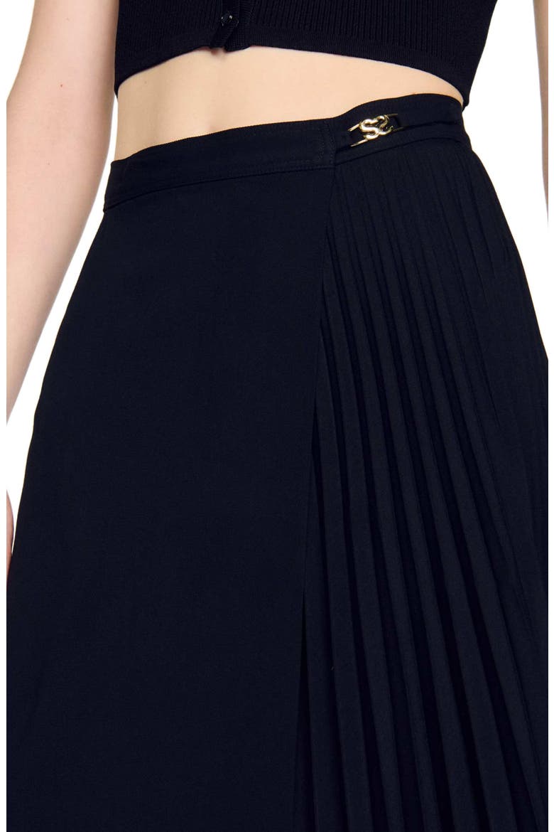 Curb chain buckle pleated skirt, Alternate, color, Black