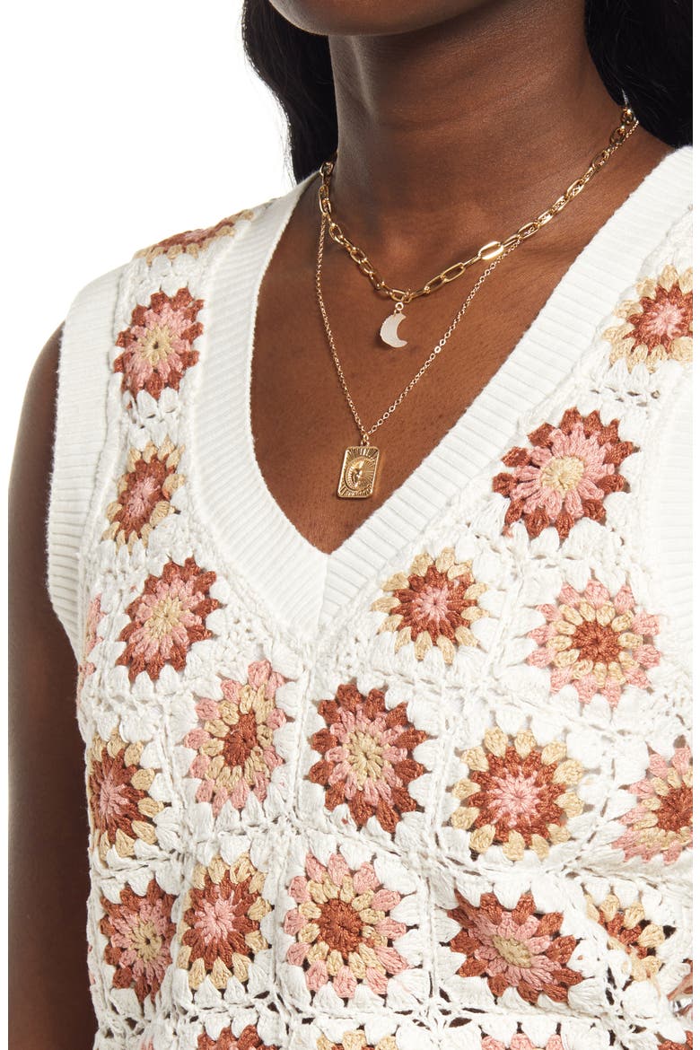 Fashion Crochet Cotton Sweater Tank, Alternate, color, IVORY MULTI CROCHET