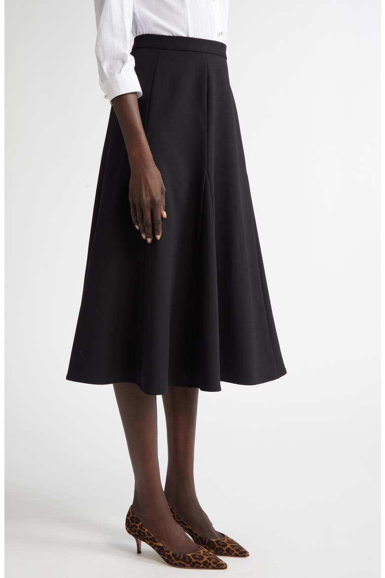 A-Line Stretch Virgin Wool Midi Skirt, Alternate, color, BLACK