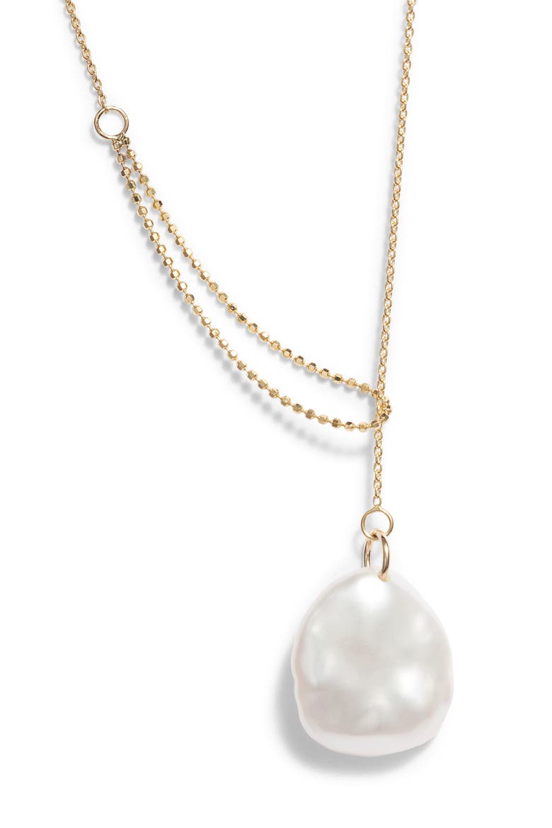 Petal Cultured Pearl Y-Necklace, Main, color, 14K YELLOW GOLD