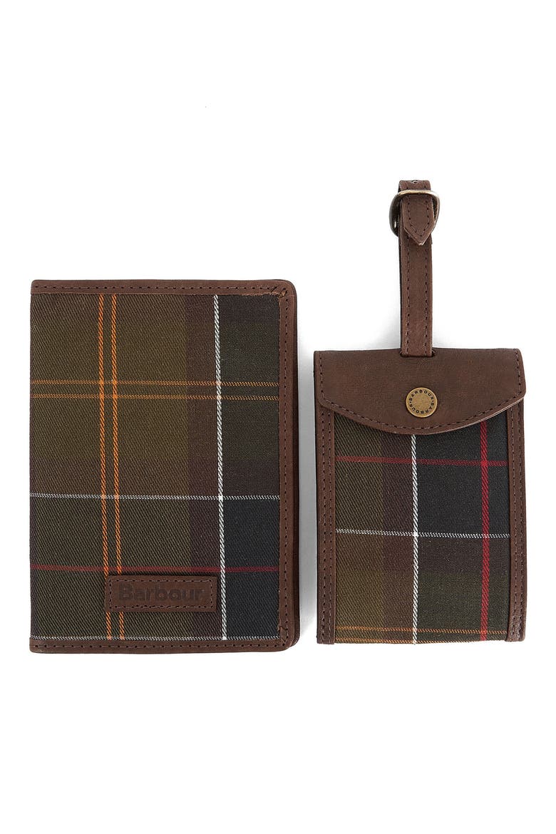 Tartan Passport Case & Luggage Tag, Main, color, CLASSIC TARTAN/ BROWN