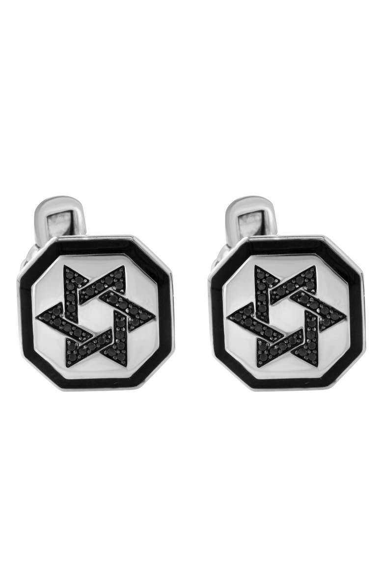 EFFY Men's Sterling Silver Black Spinel Star of David Cuff Links, Alternate, color, Black