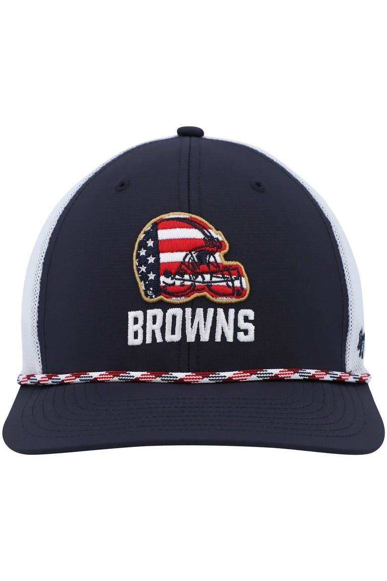 Men's '47 Navy/White Cleveland Browns Flag Fill Trucker Adjustable Hat, Alternate, color, Navy