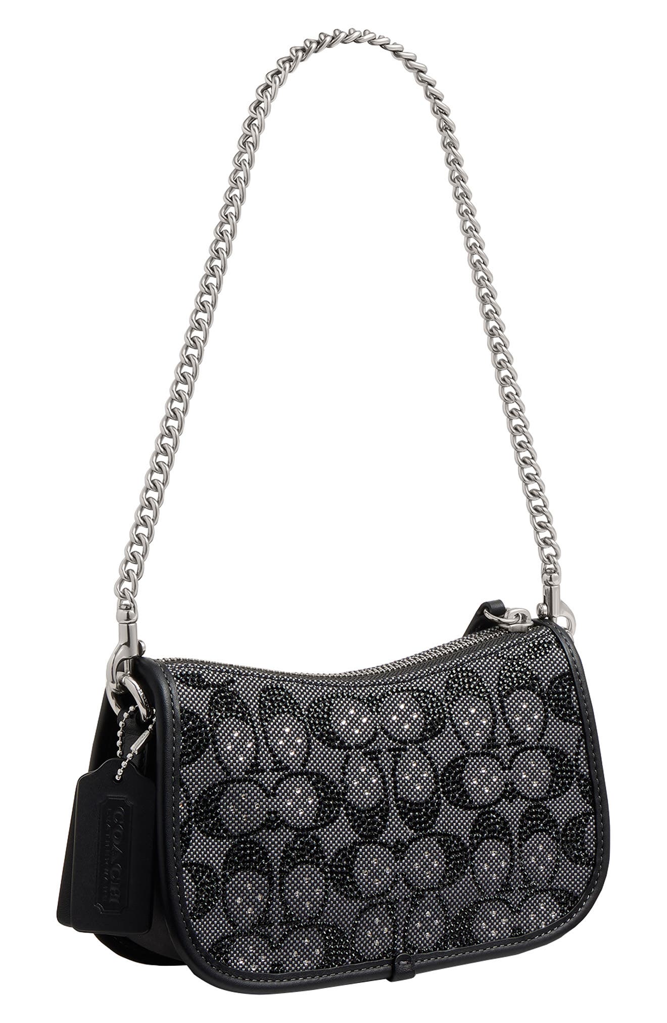 COACH Swinger Crystal Signature Jacquard & Leather Shoulder Bag, Alternate, color, 