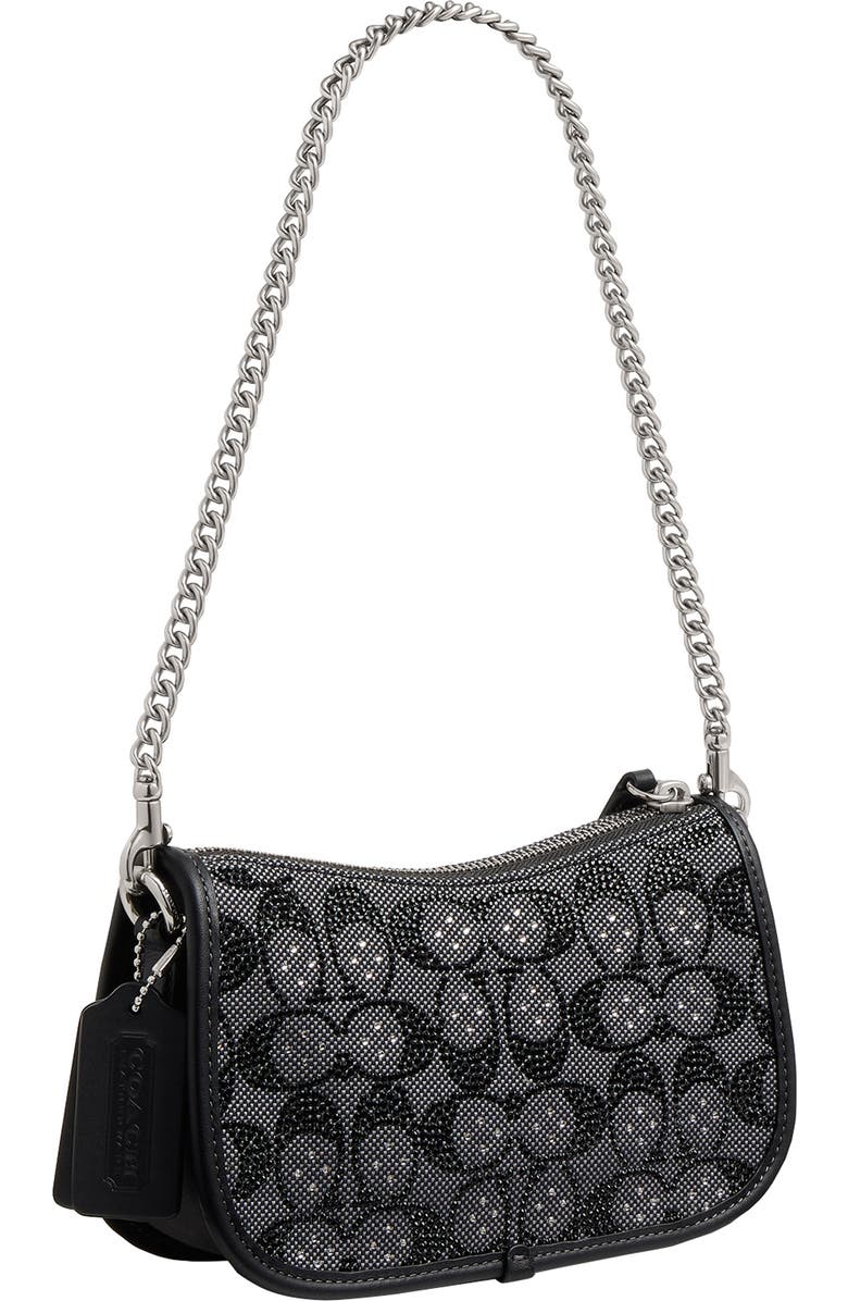 COACH Swinger Crystal Signature Jacquard & Leather Shoulder Bag, Alternate, color,