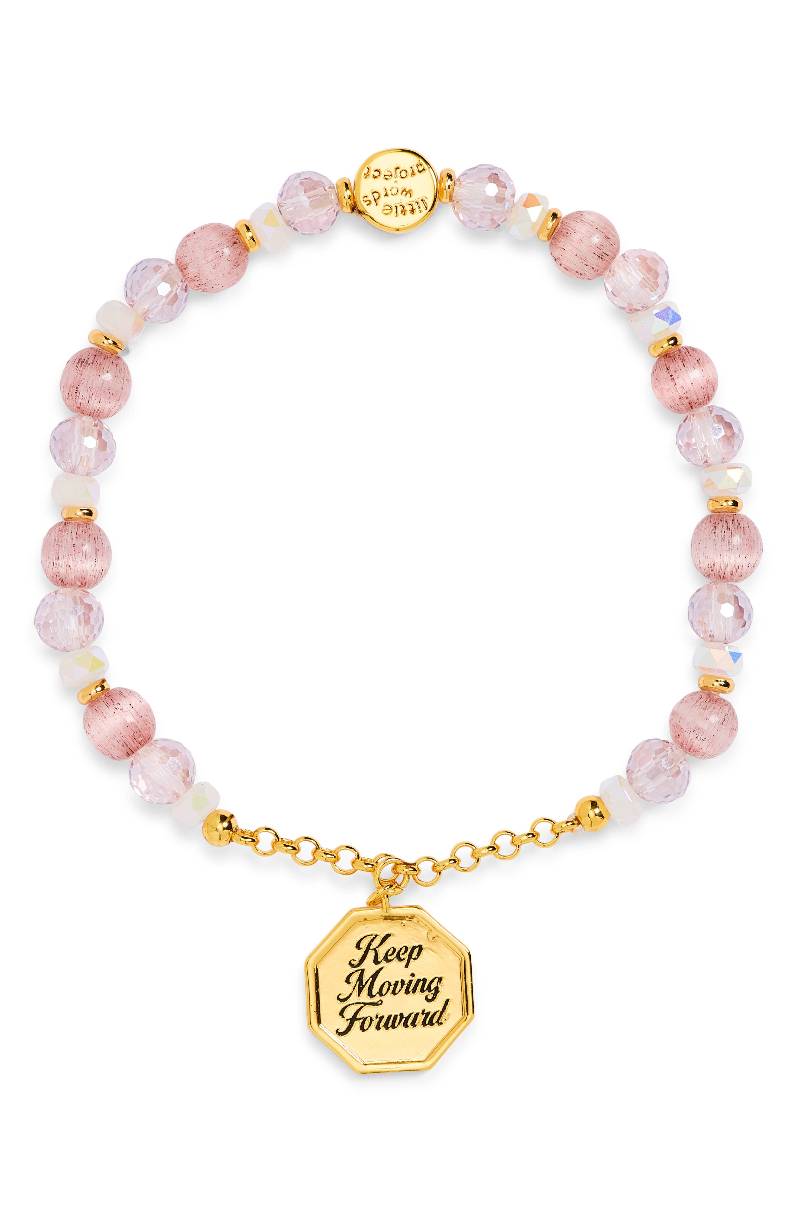 Little Words Project Keep Moving Forward Beaded Stretch Charm Bracelet In Pink