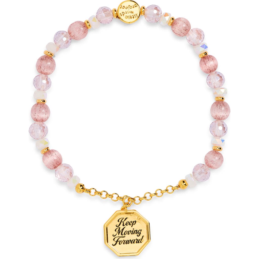 Little Words Project Keep Moving Forward Beaded Stretch Charm Bracelet In Pink