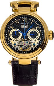 Heritor Automatic Ganzi Semi-Skeleton Leather-Band Watch