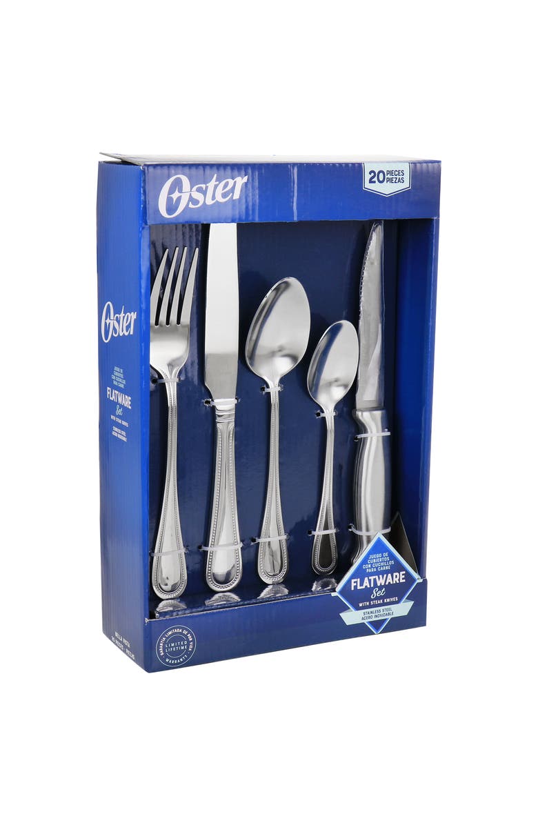 OSTER 20 Piece Stainless Steel Flatware and Steak Knife Set, Main, color, Metallic Silver