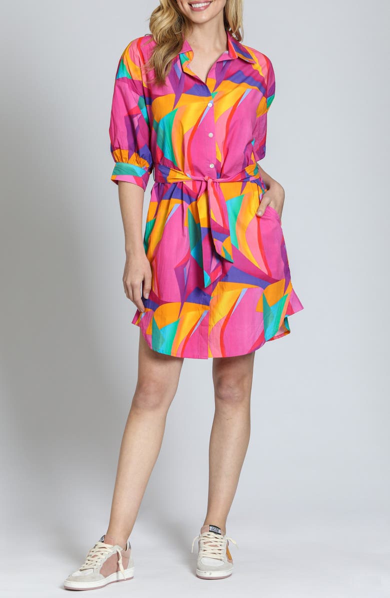 APNY Print Cotton Belted Shirtdress, Main, color, Pink/ Green Multi