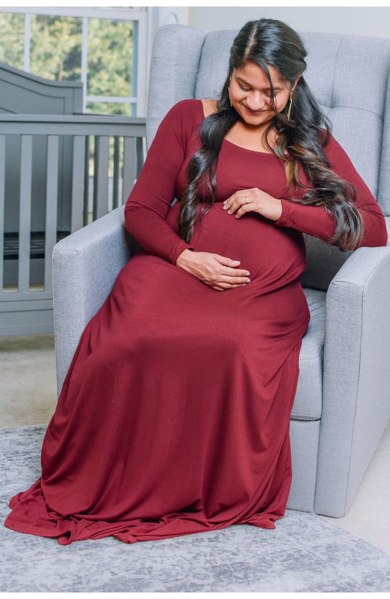 PinkBlush Solid Off Shoulder Maternity Maxi Dress, Alternate, color, Burgundy