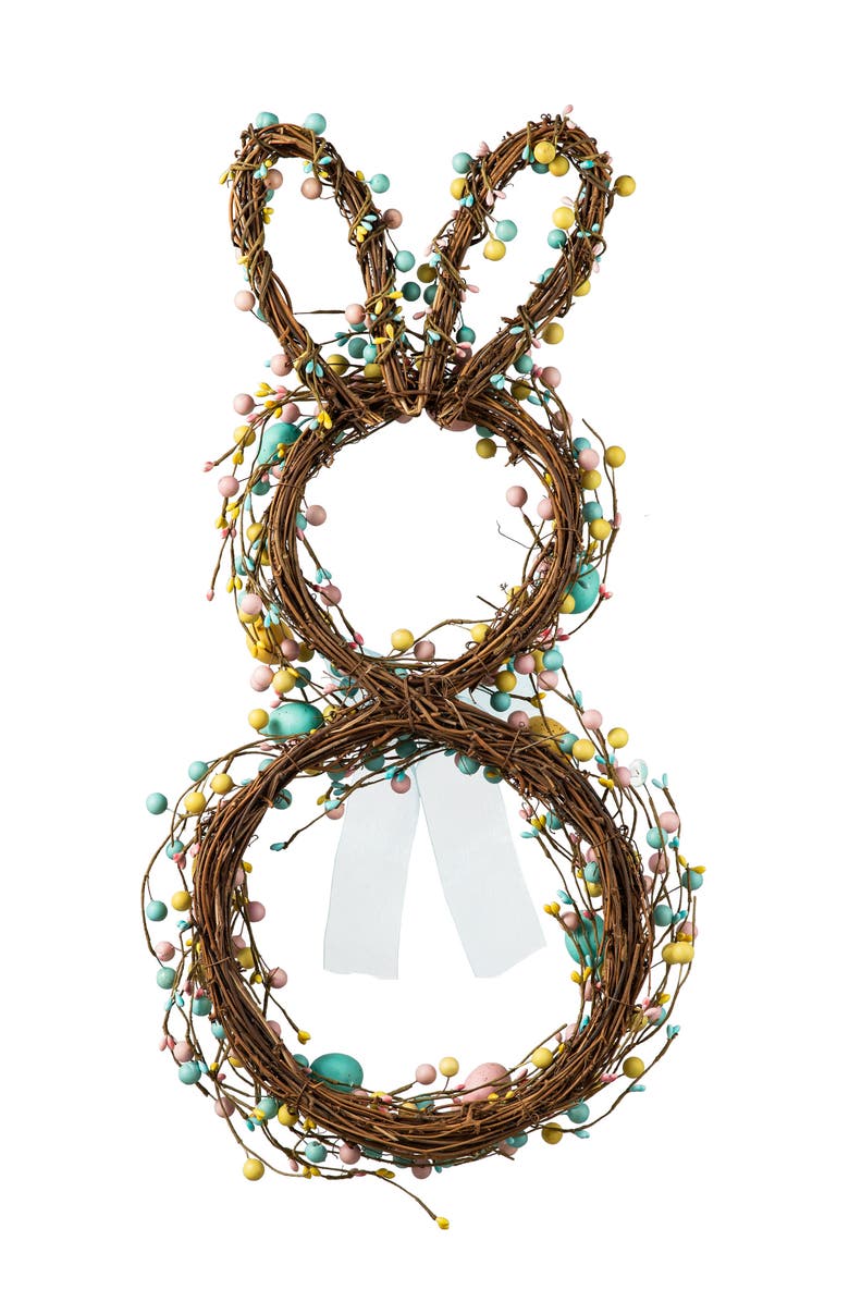 Glitzhome Easter Bunny Shaped Wreath with Eggs & Satin Ribbon Bow, Alternate, color, Blue