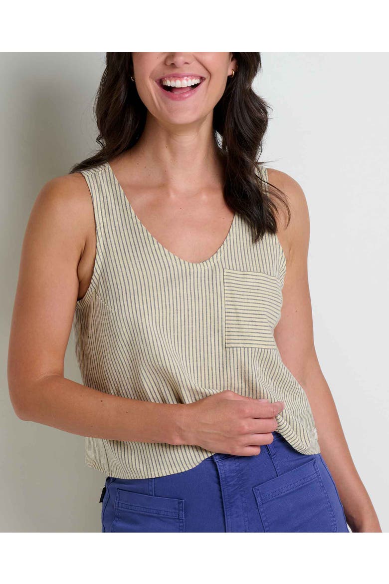 Women's Taj Hemp Button Back Tank, Alternate, color, Barley Railroad Stripe