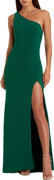 Mac Duggal Jersey One Shoulder Draped Back Gown