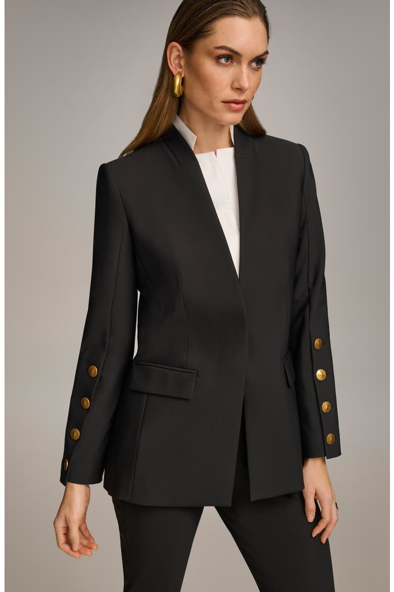 Sleeve Button Detail Shawl Collar Jacket, Alternate, color, BLACK