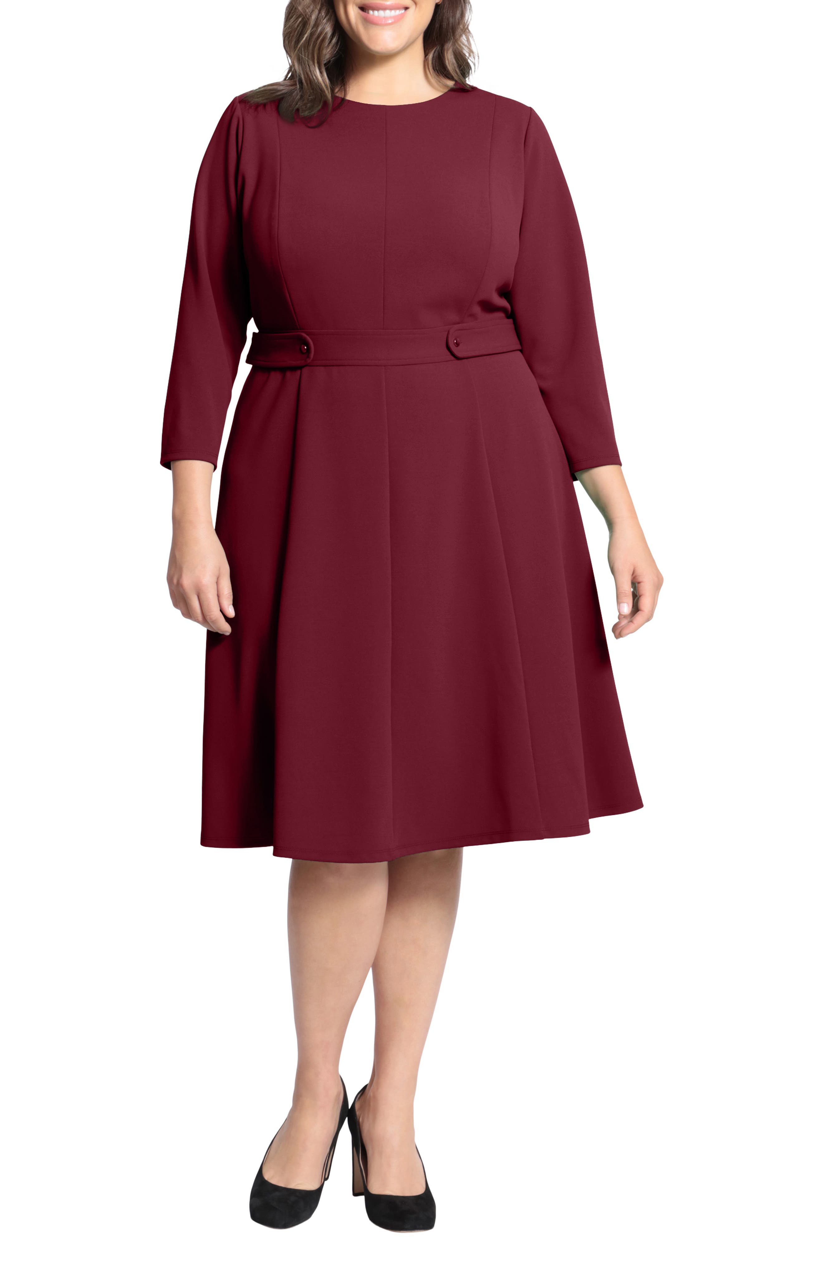 London Times Long Sleeve Seamed Midi Dress