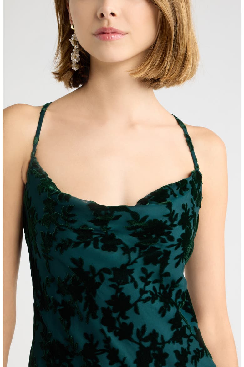 Flocked Velvet Midi Dress, Alternate, color, GREEN PONDEROSA