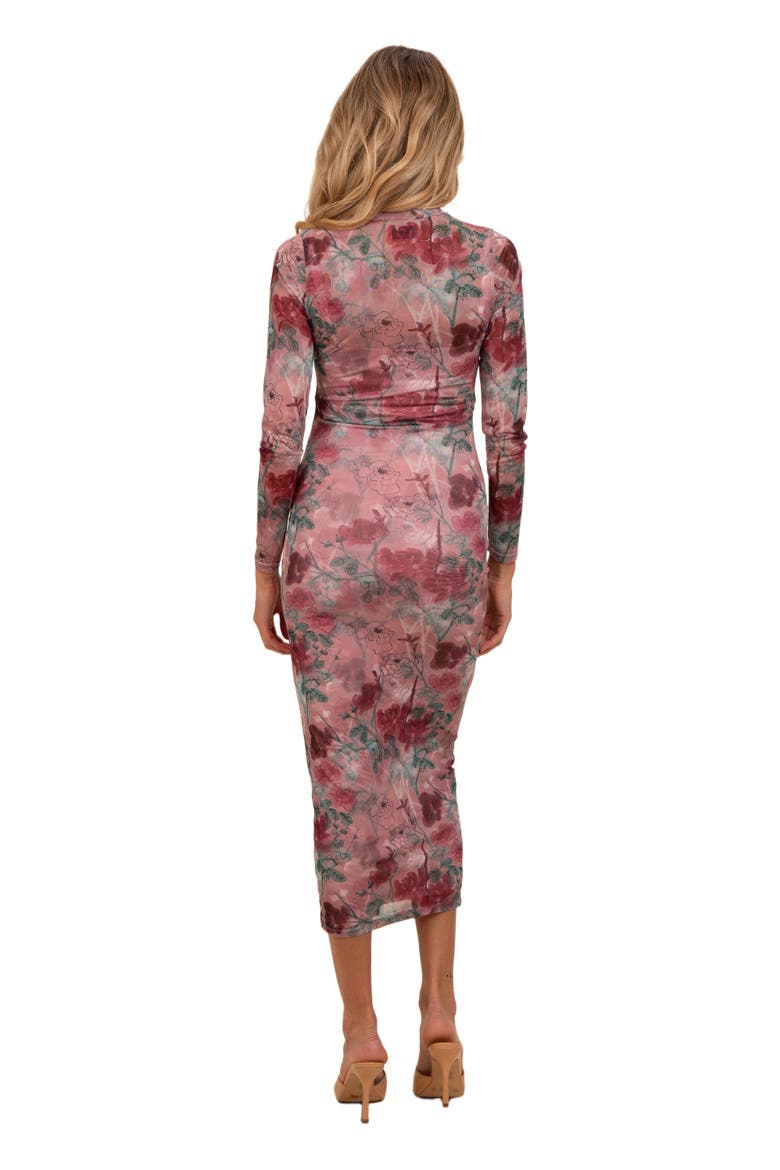 Floral Printed Mesh Overlay Maxi Dress, Alternate, color, Mauve
