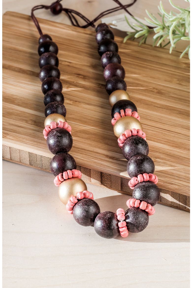 Pompa Wooden Necklace, Alternate, color, Burgundy & Gold